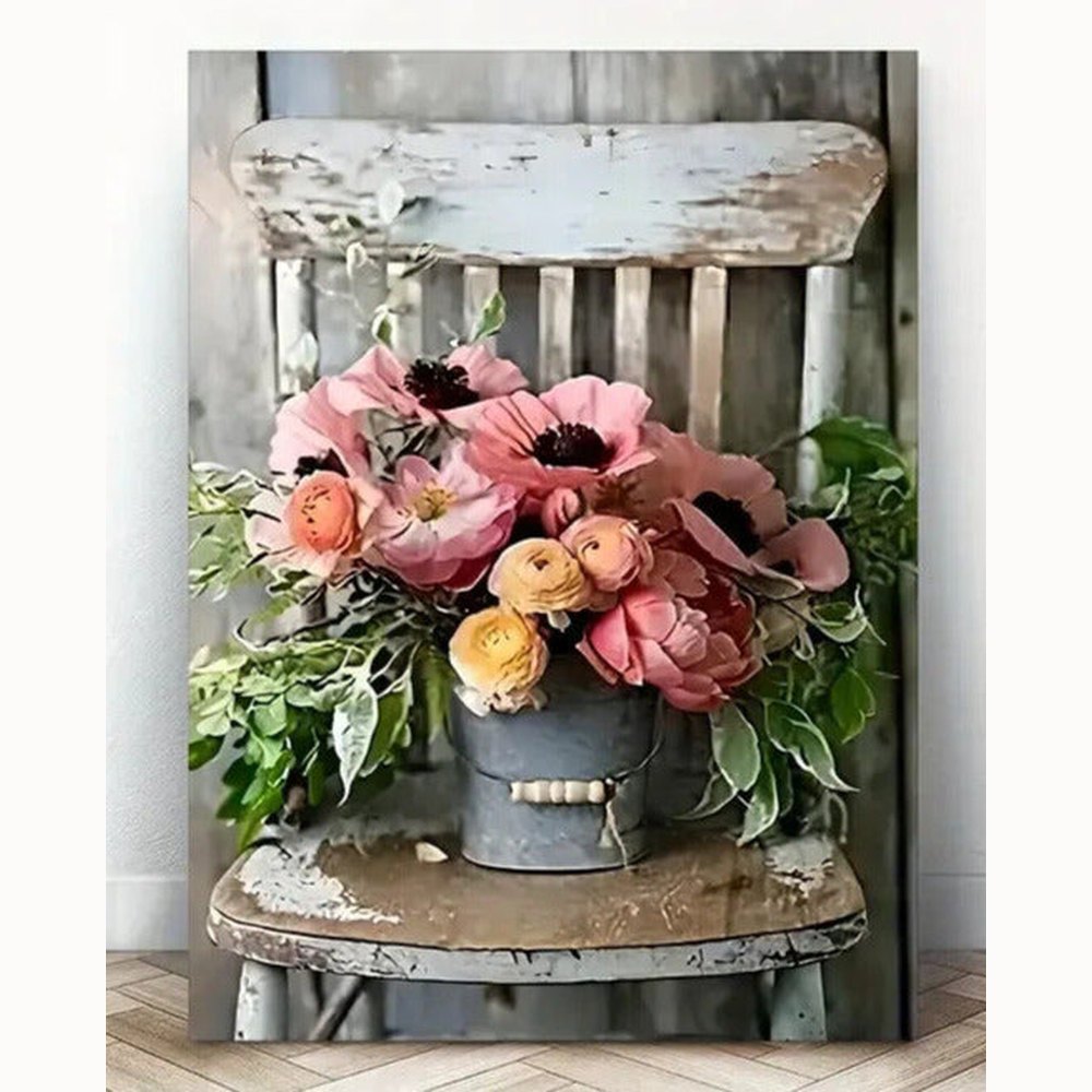 Beautiful Flower Bouquet on Chair Canvas Print Framed 11.8" x 15.7" Wall Art Home & Garden:Home Décor:Posters & Prints Style Your Walls